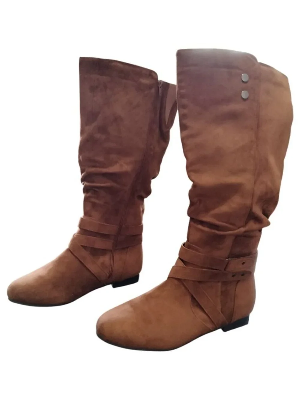 Mysoft Size 10 XW Boots Extra Wide Calf Slouchy Knee-High Dark Brown Side Zipper